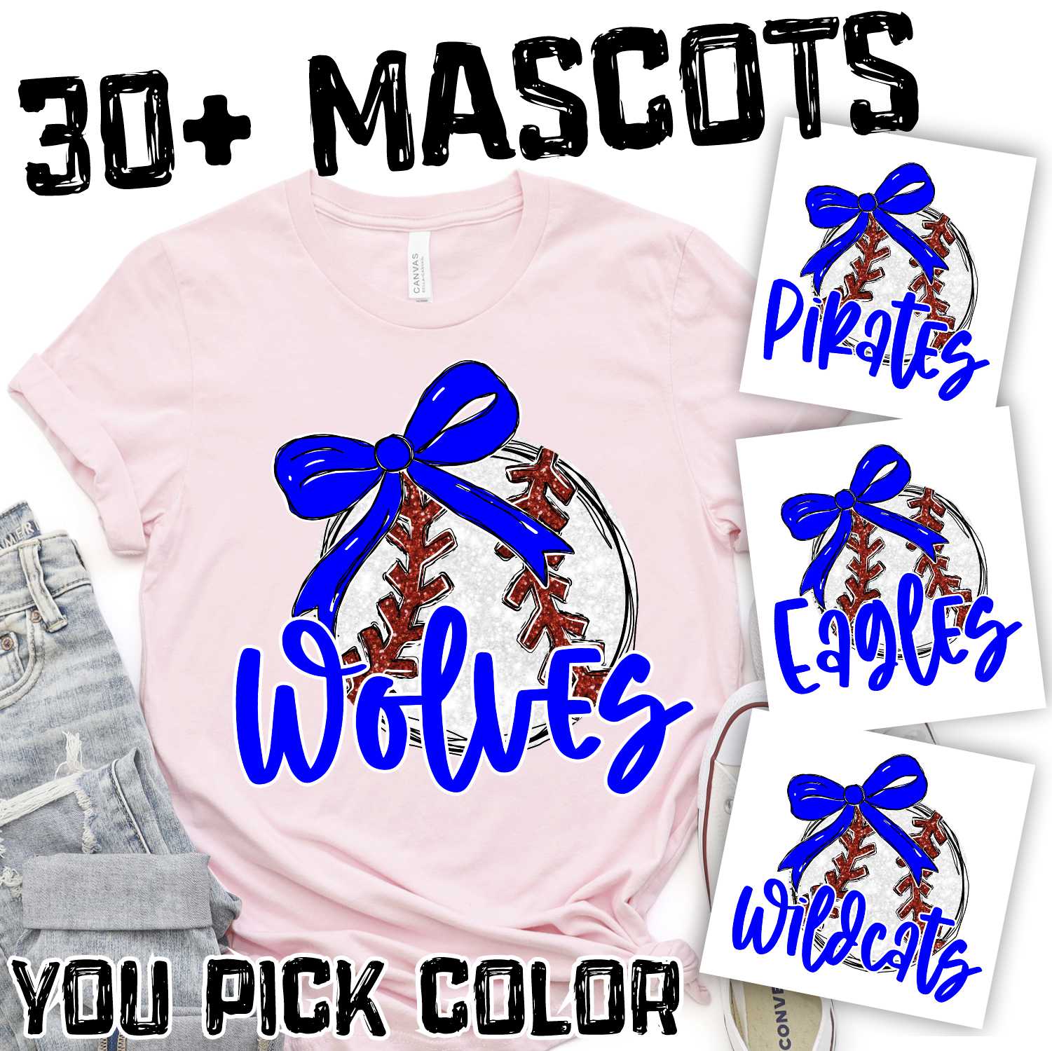 CUSTOM MASCOT Baseball with bow *DTF* Transfer