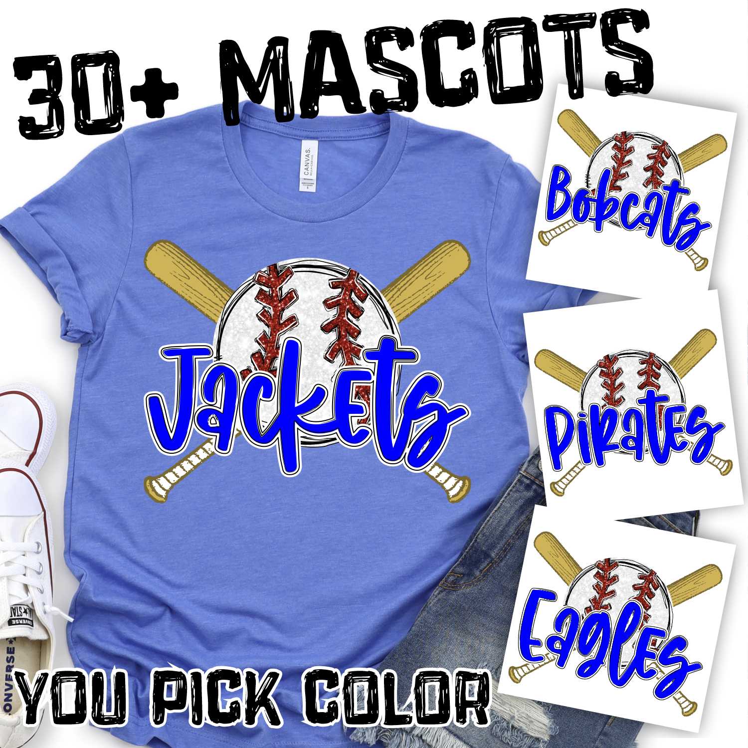CUSTOM MASCOT Baseball crossed bats *DTF* Transfer