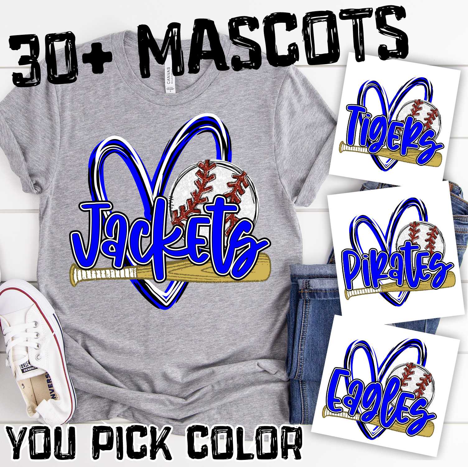 CUSTOM MASCOT Baseball heart with bat and ball *DTF* Transfer