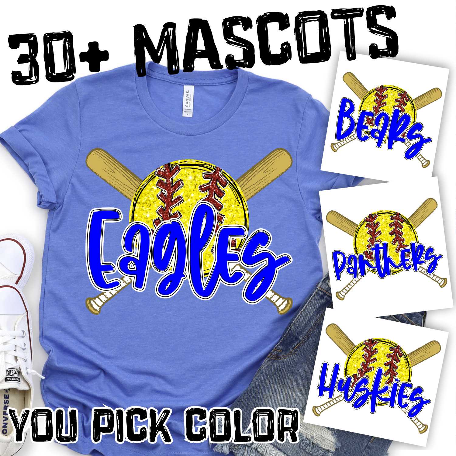 CUSTOM MASCOT Softball crossed bats *DTF* Transfer