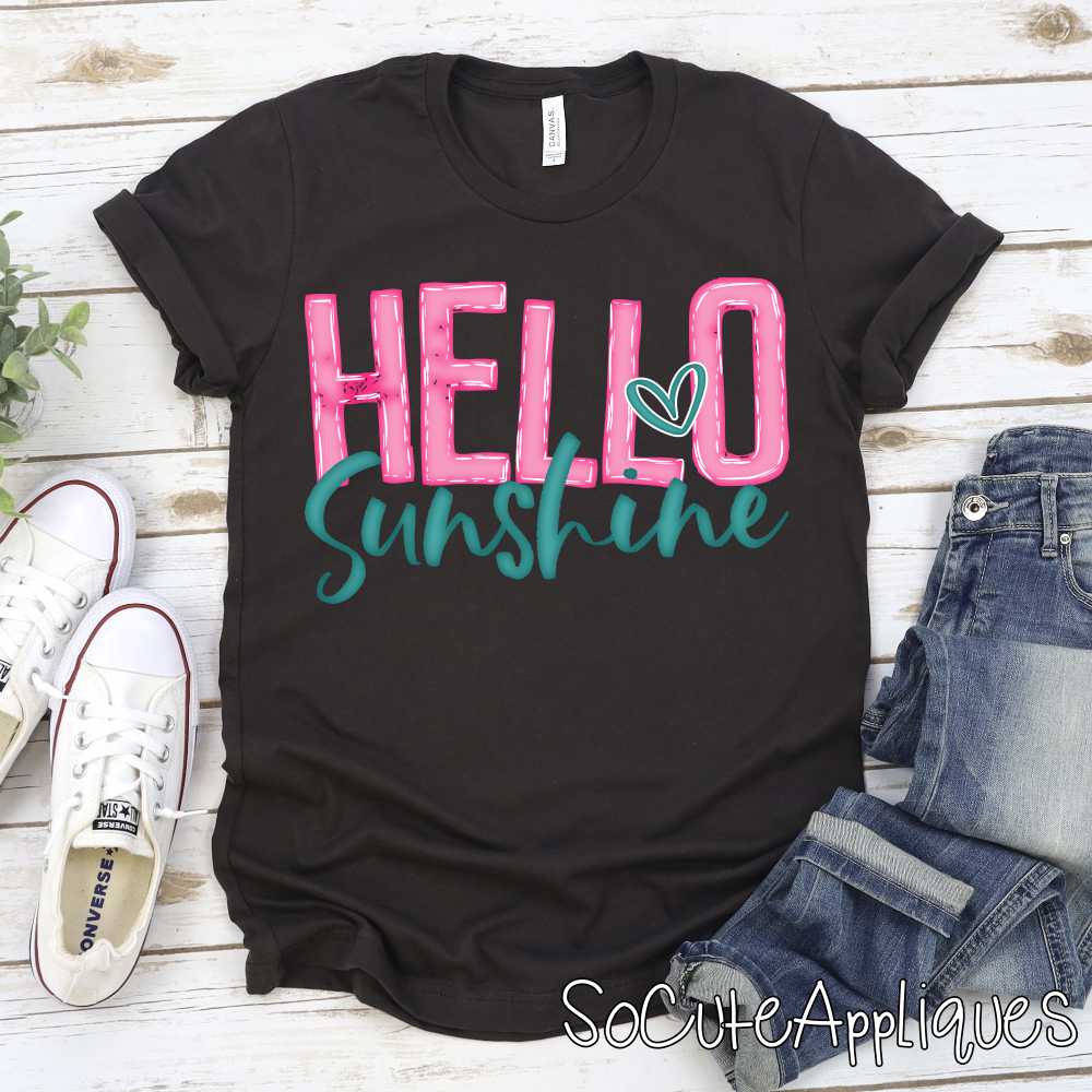 Hello sunshine pink turquoise *DTF* Transfer