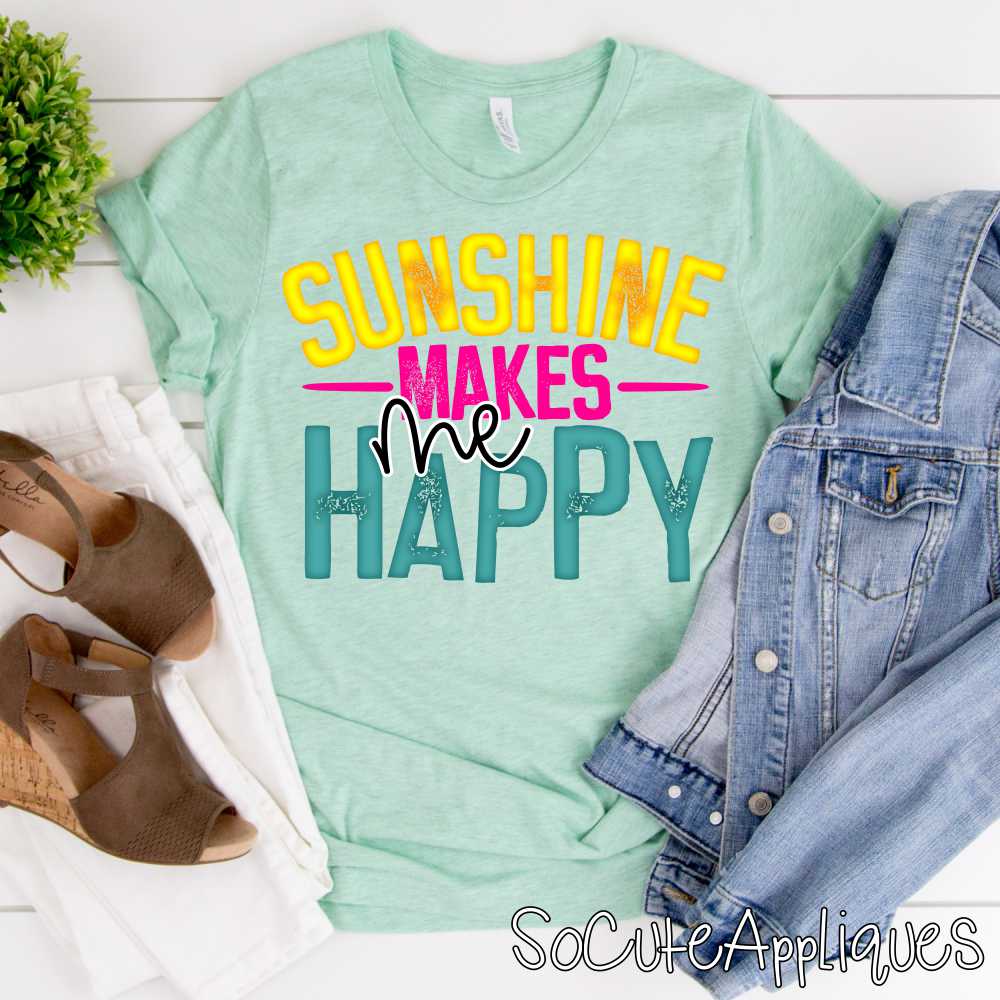 Sunshine makes me happy yellow turquoise *DTF* Transfer