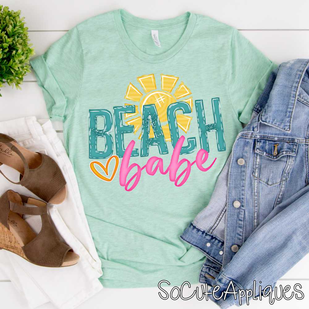 Beach babe sun turquoise pink *DTF* Transfer