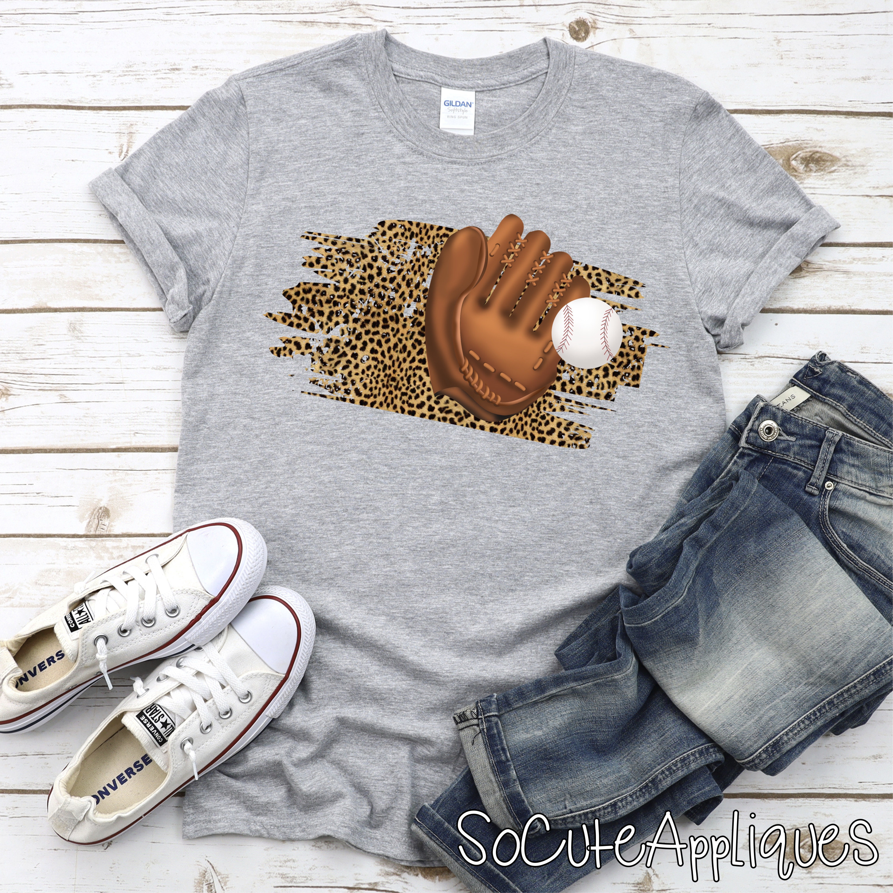 Baseball GLOVE on LEOPARD SWATCH *DTF* Transfer