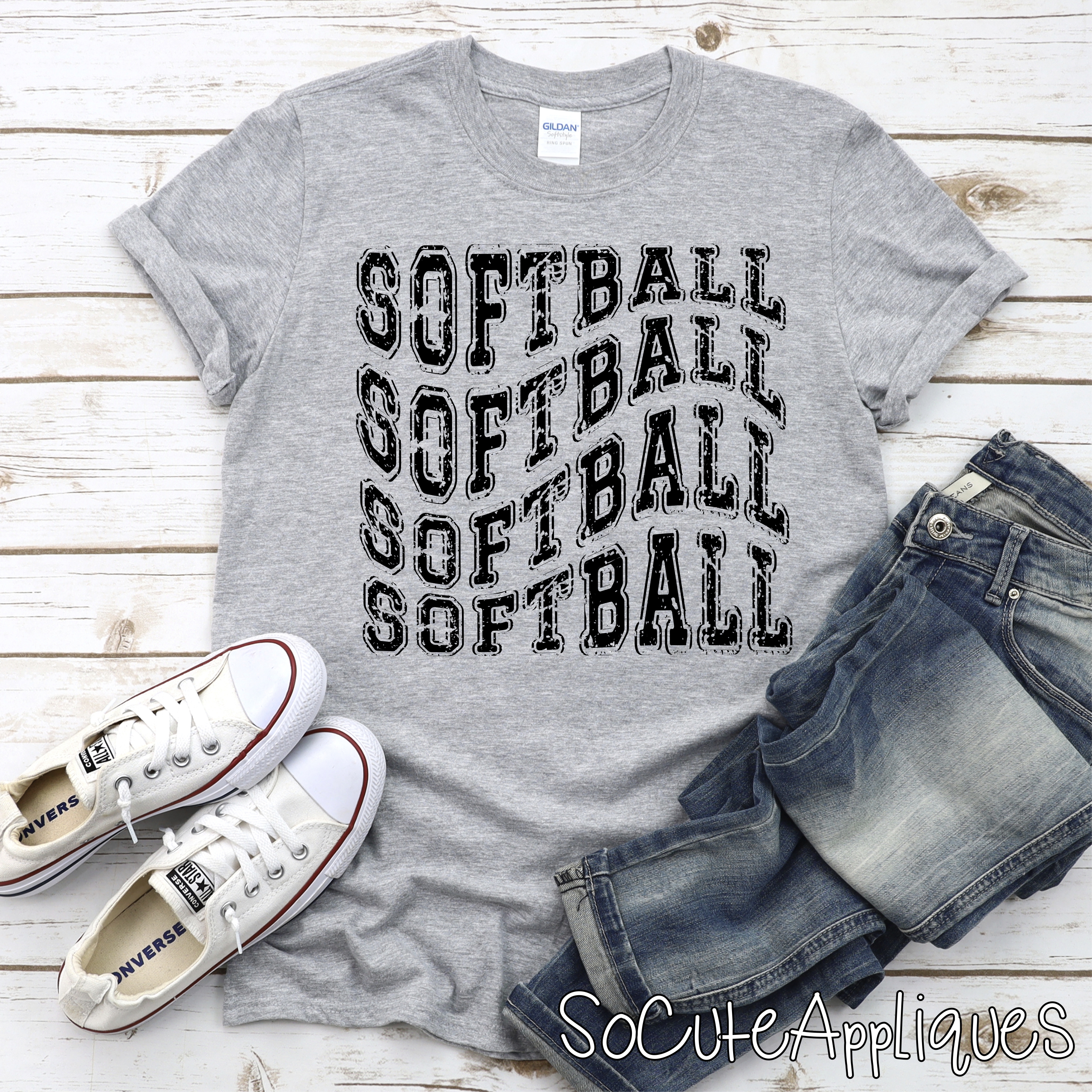 Softball STACKED BLACK *DTF* Transfer