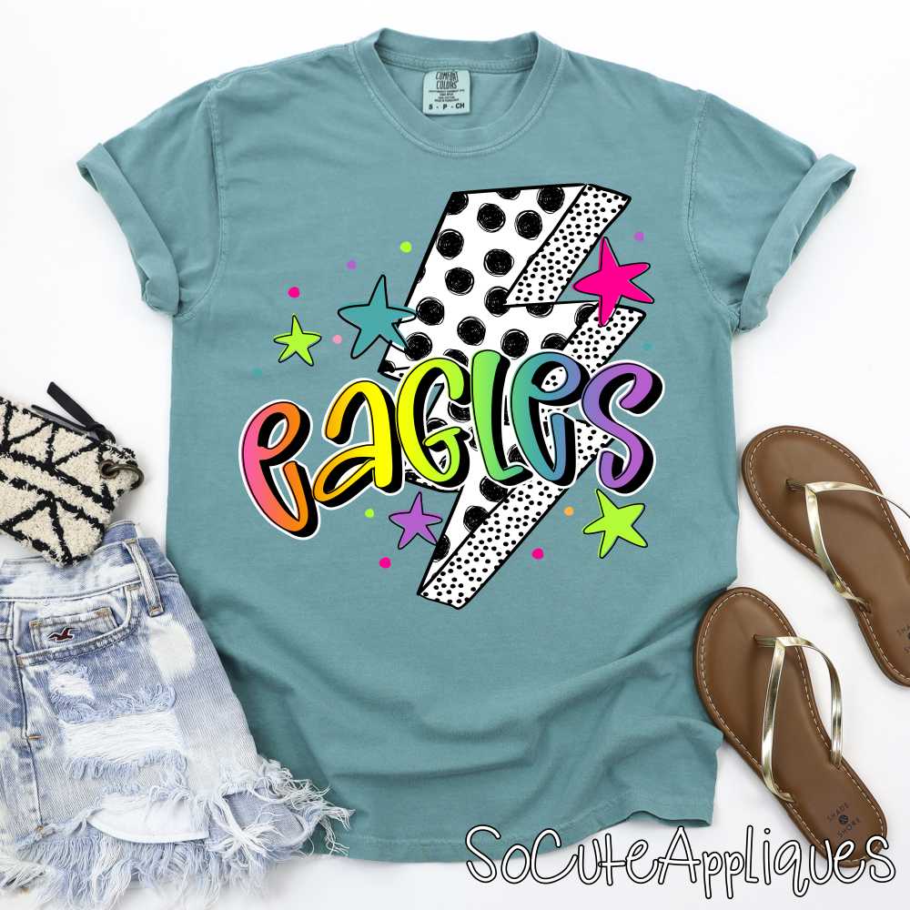 CUSTOM MASCOT Polka dot lightning bolt rainbow word *DTF* Transfer - Image 2