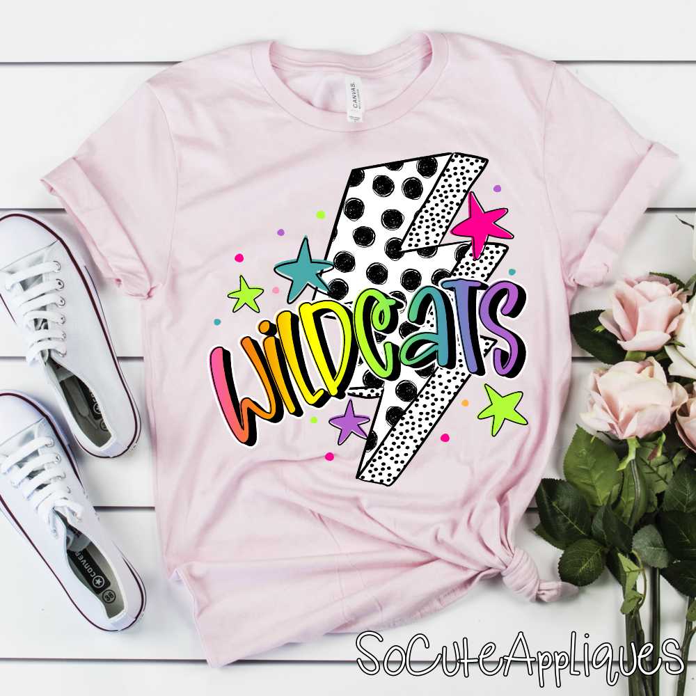 CUSTOM MASCOT Polka dot lightning bolt rainbow word *DTF* Transfer - Image 3