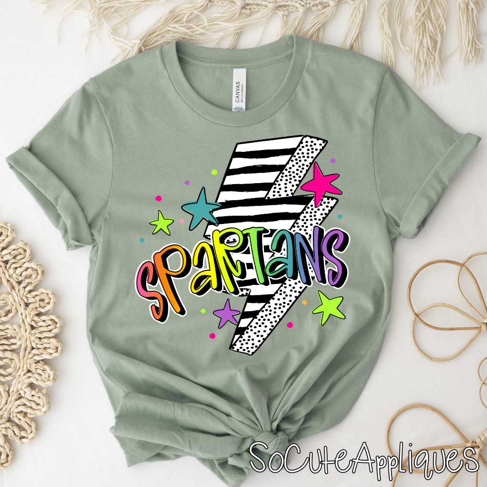 CUSTOM MASCOT Striped lightning bolt rainbow word *DTF* Transfer - Image 2