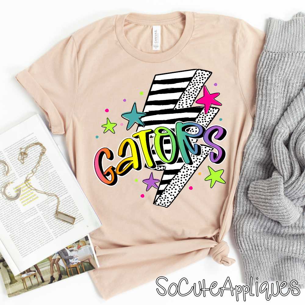 CUSTOM MASCOT Striped lightning bolt rainbow word *DTF* Transfer - Image 5