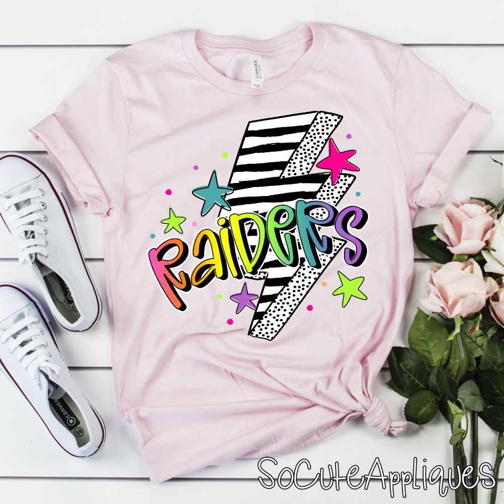 CUSTOM MASCOT Striped lightning bolt rainbow word *DTF* Transfer - Image 4