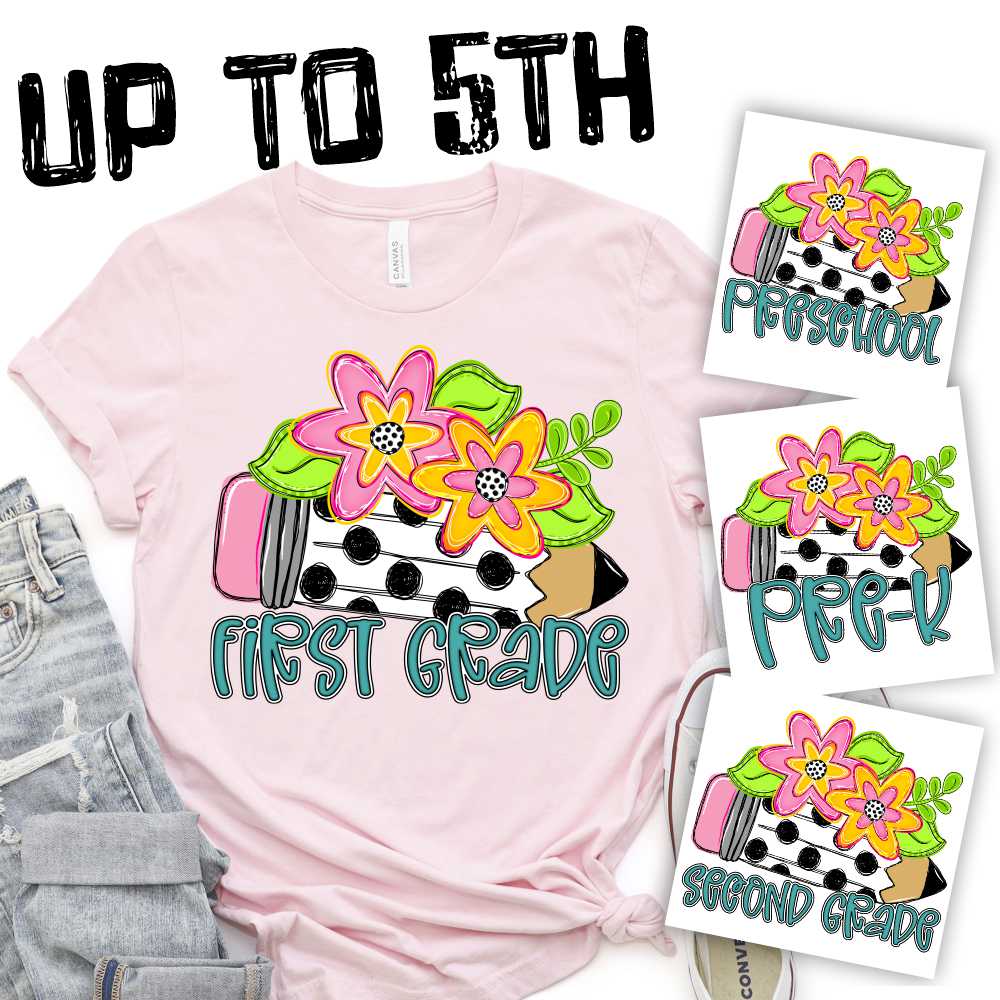 Polka dot pencil with flowers 2024 *DTF* Transfer