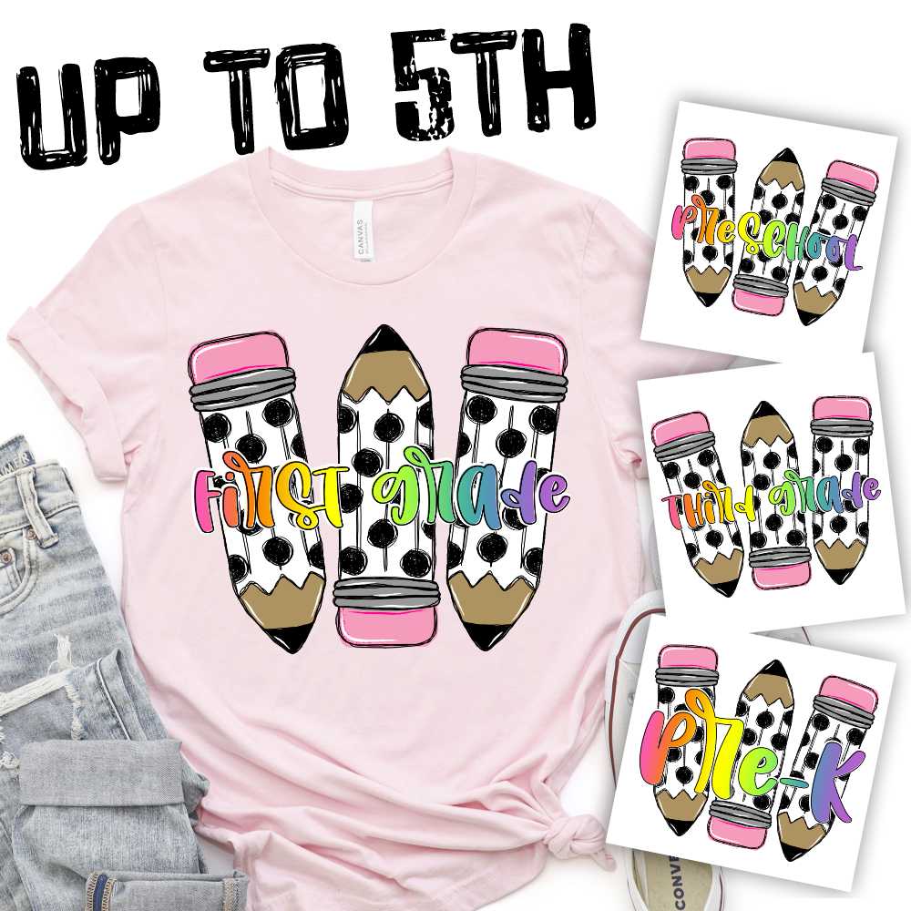 Trio polka dot pencil with rainbow grades 2024 *DTF* Transfer
