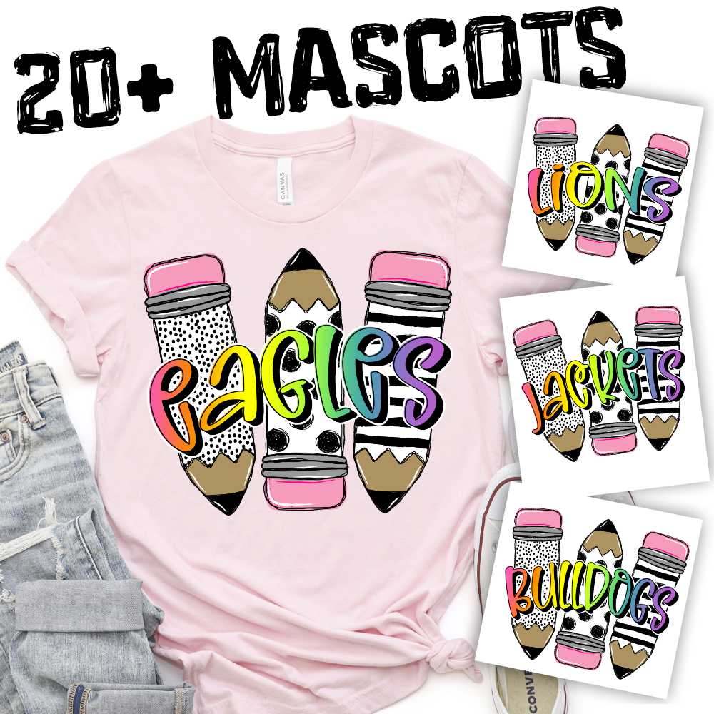 CUSTOM MASCOT Team on trio pencils with rainbow word *DTF* Transfer