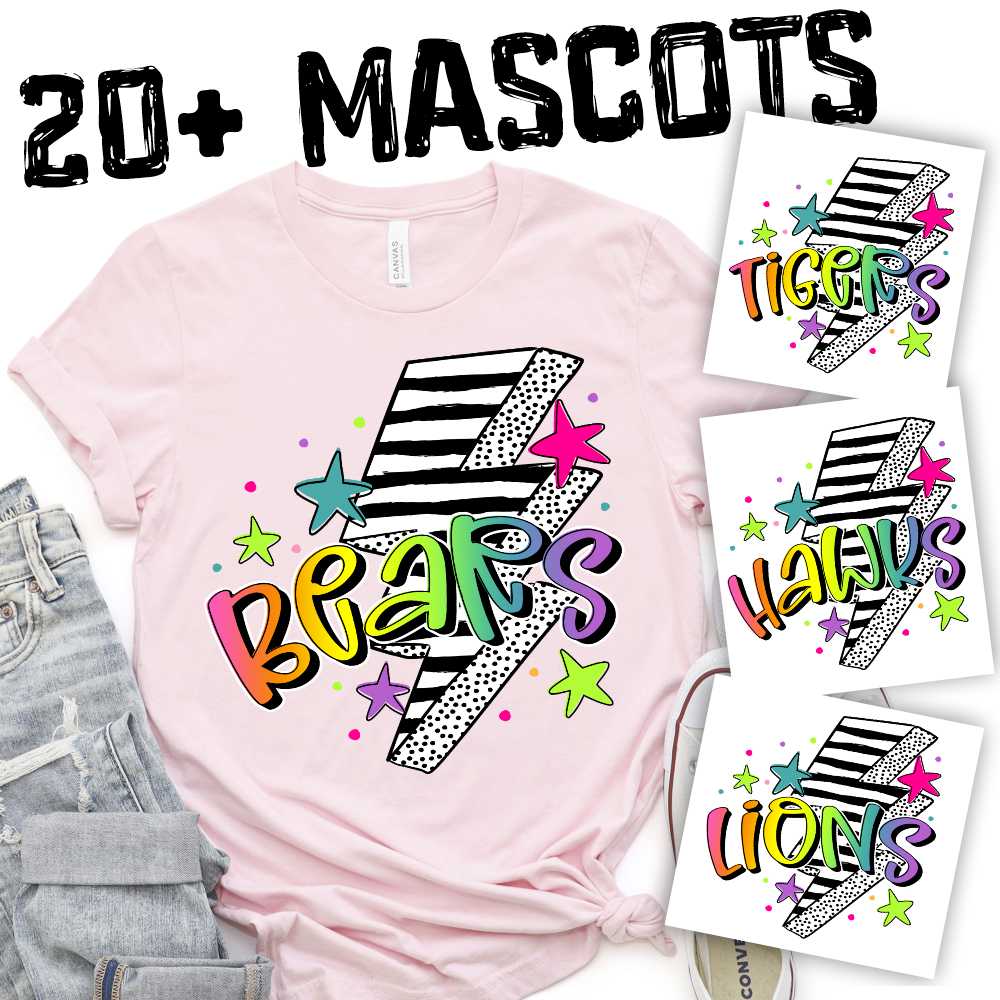 CUSTOM MASCOT Striped lightning bolt rainbow word *DTF* Transfer