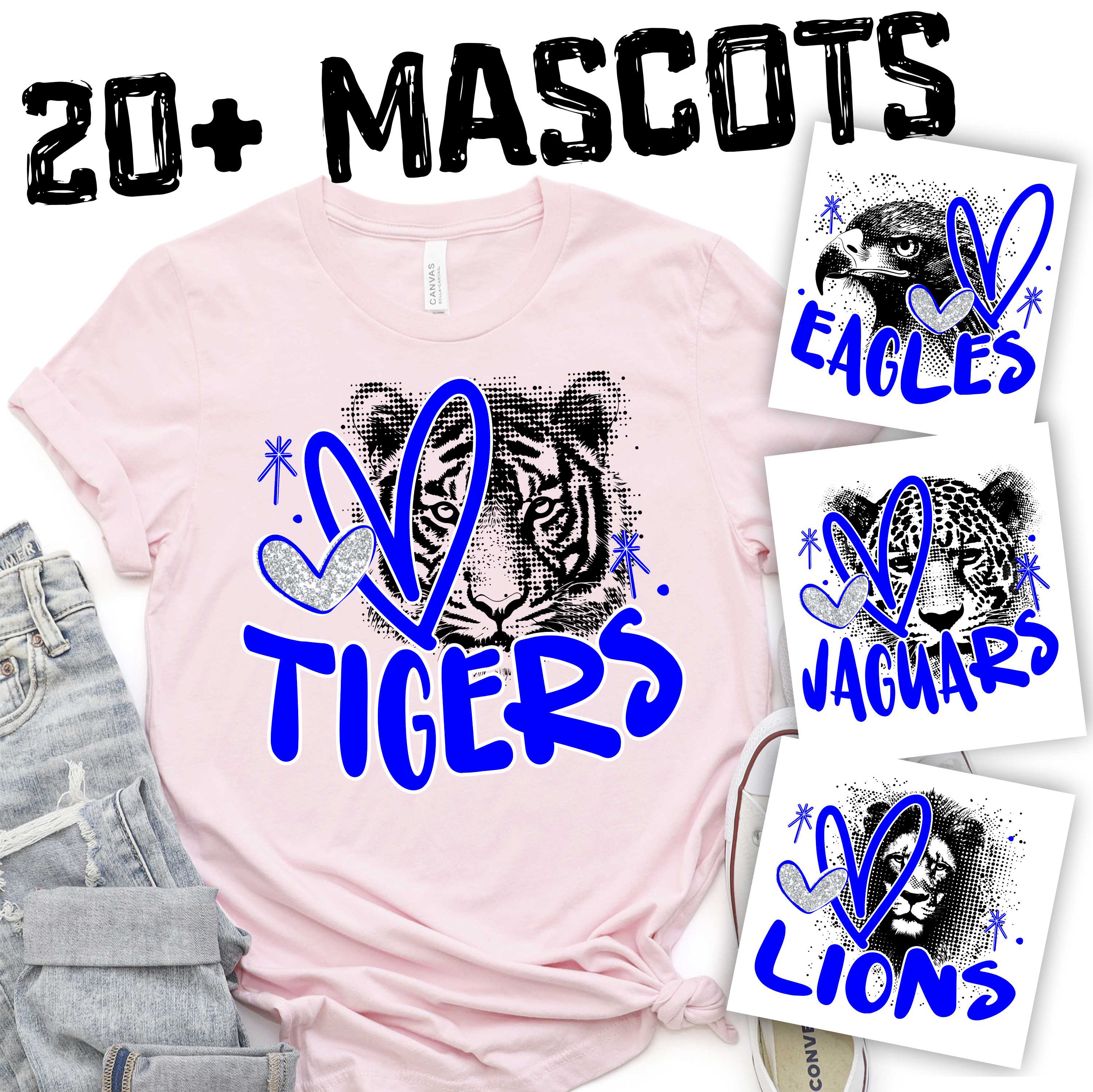 CUSTOM MASCOT Black dot MASCOT Team color word & heart *DTF* Transfer