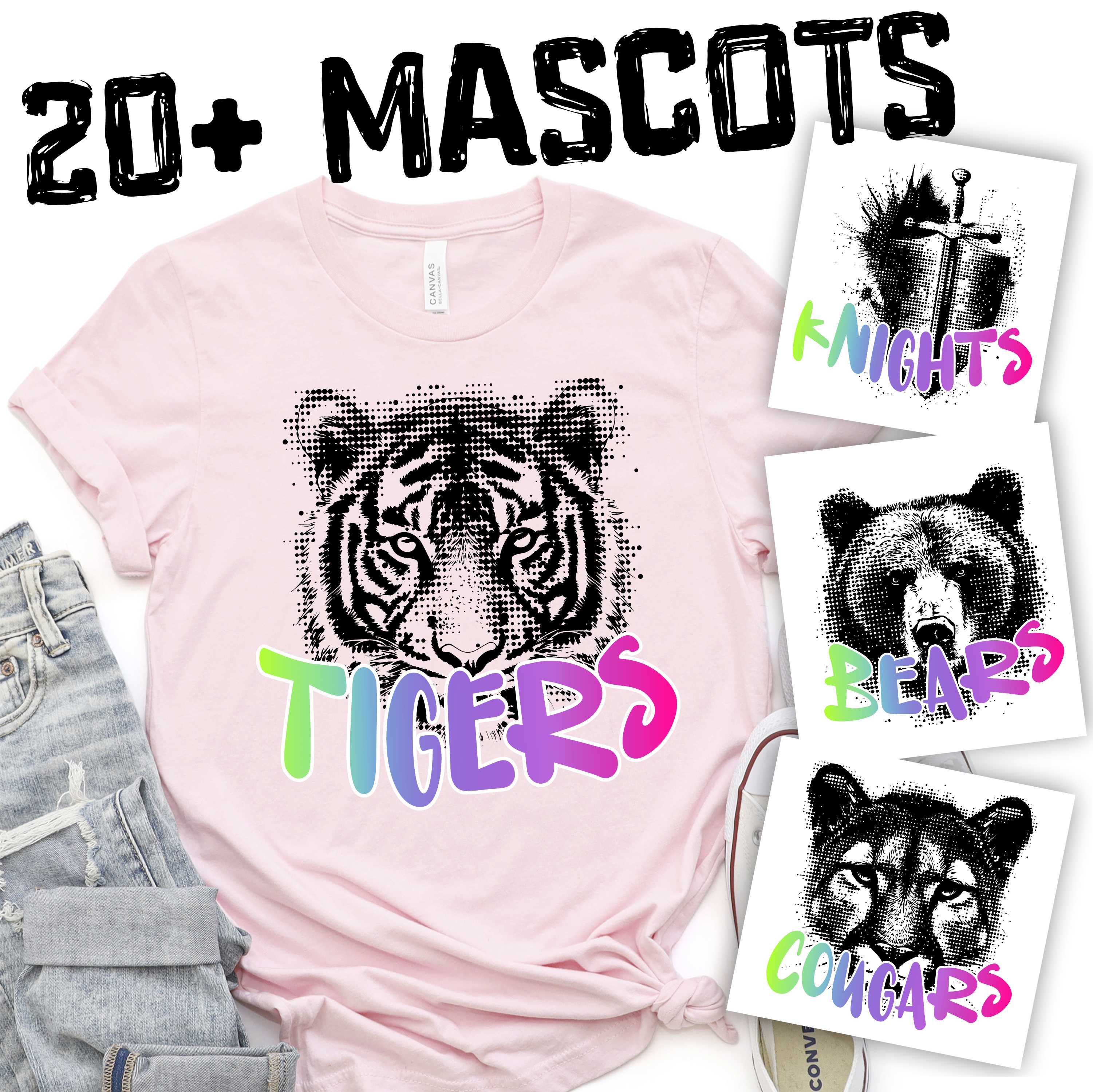 CUSTOM MASCOT Black dot mascot with rainbow team name 2024 *DTF* Transfer