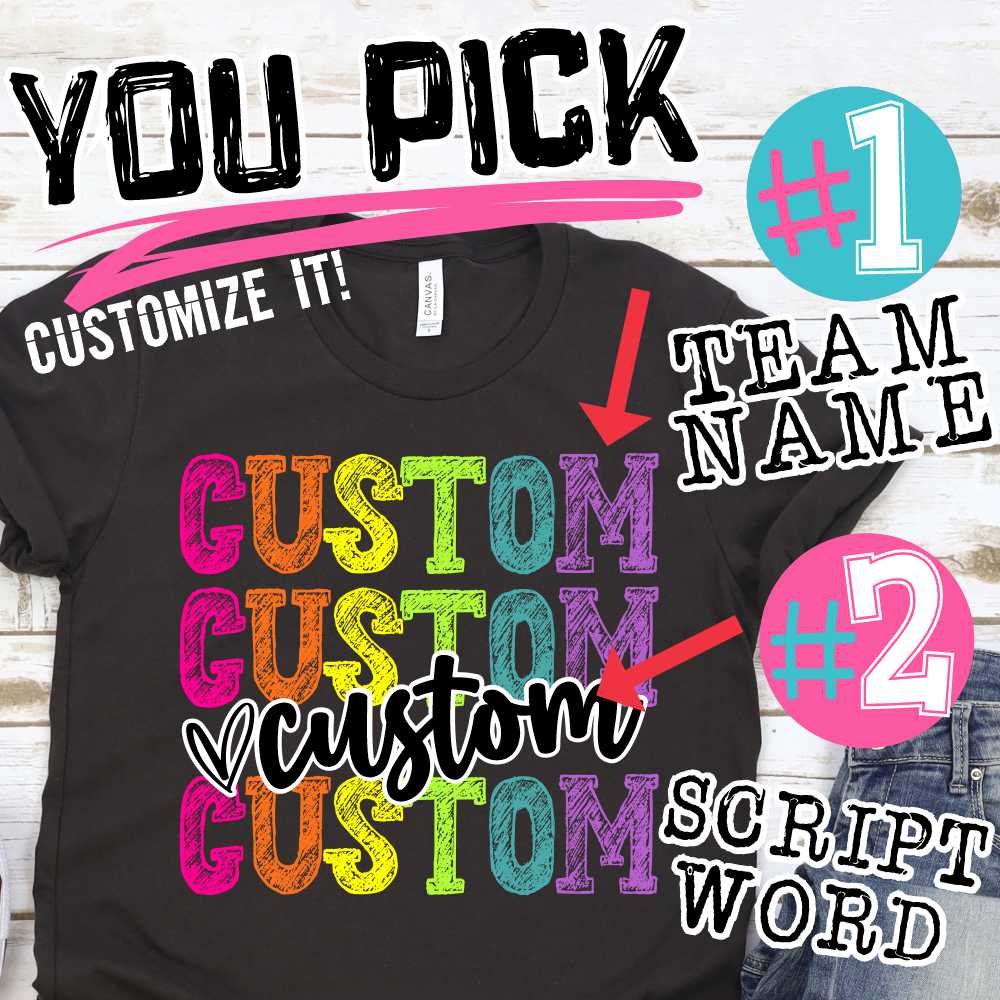 *CUSTOM NAME* Sketchy Stacked mascot BRIGHT *DTF* Transfer  -SEEME