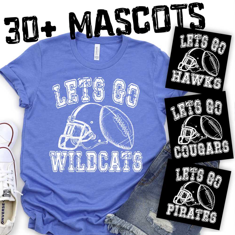 CUSTOM MASCOT Football and helmet LETS GO team WHITE *DTF* Transfer
