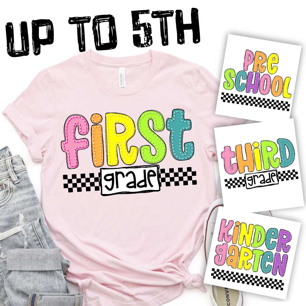 Rainbow stitched Grades with checks 2024 *DTF* Transfer