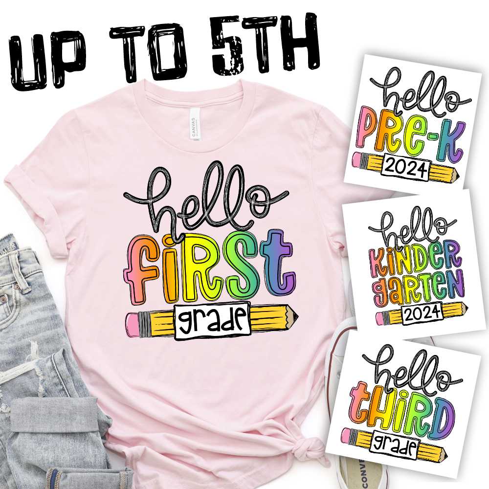 Hello grade rainbow with pencil 2024 *DTF* Transfer