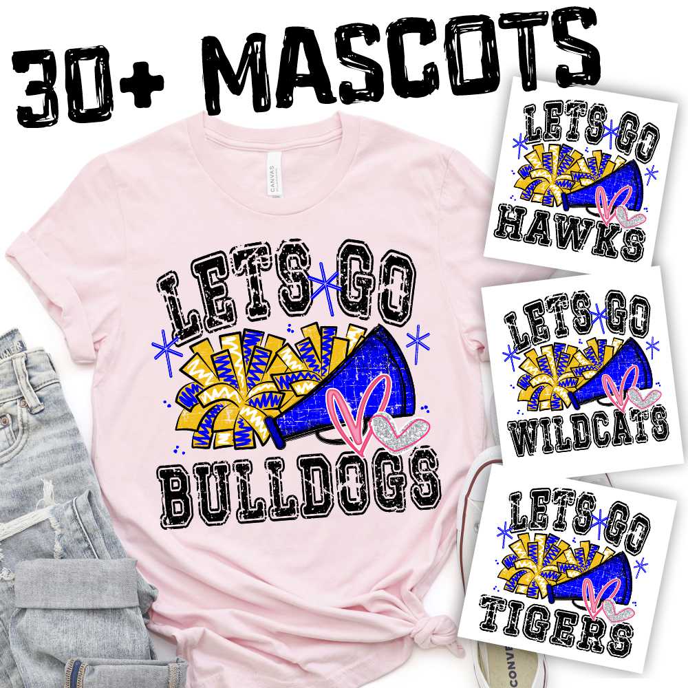 CUSTOM MASCOT Megaphone and pompoms team colors *DTF* Transfer