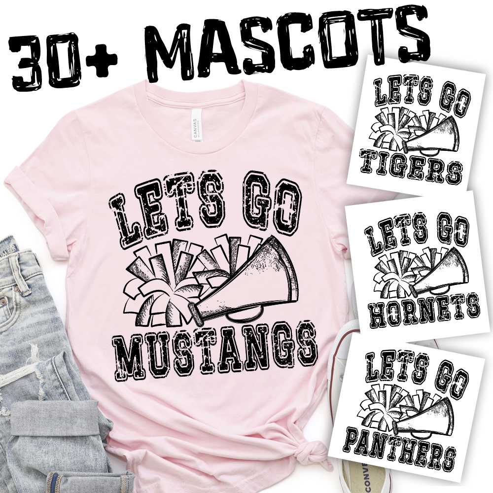 CUSTOM MASCOT Megaphone and pompoms BLACK *DTF* Transfer