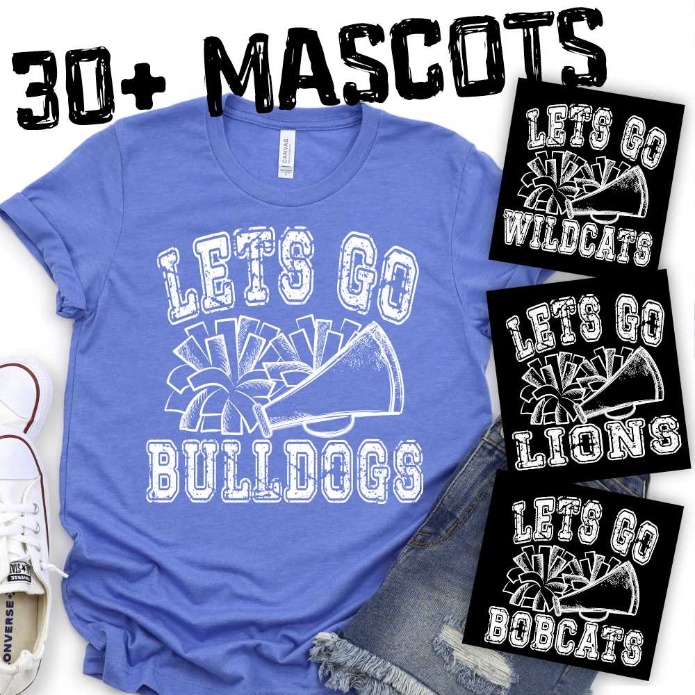 CUSTOM MASCOT Megaphone and pompoms WHITE *DTF* Transfer