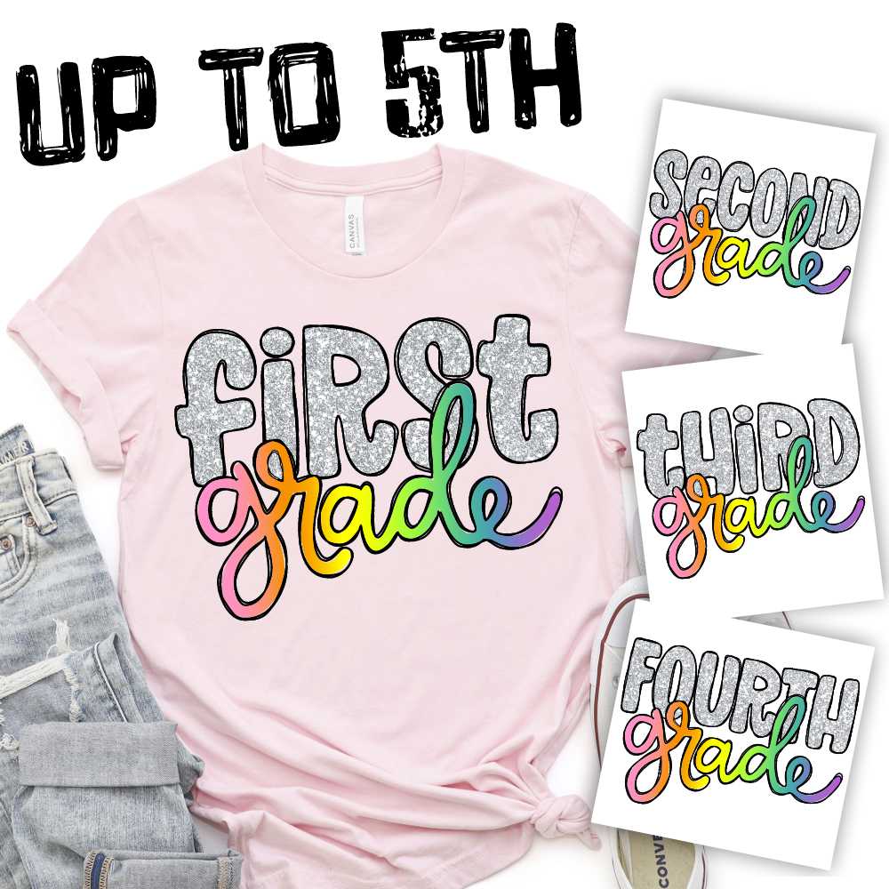 Silver glitter rainbow grades 2024 *DTF* Transfer – socuteappliques.net