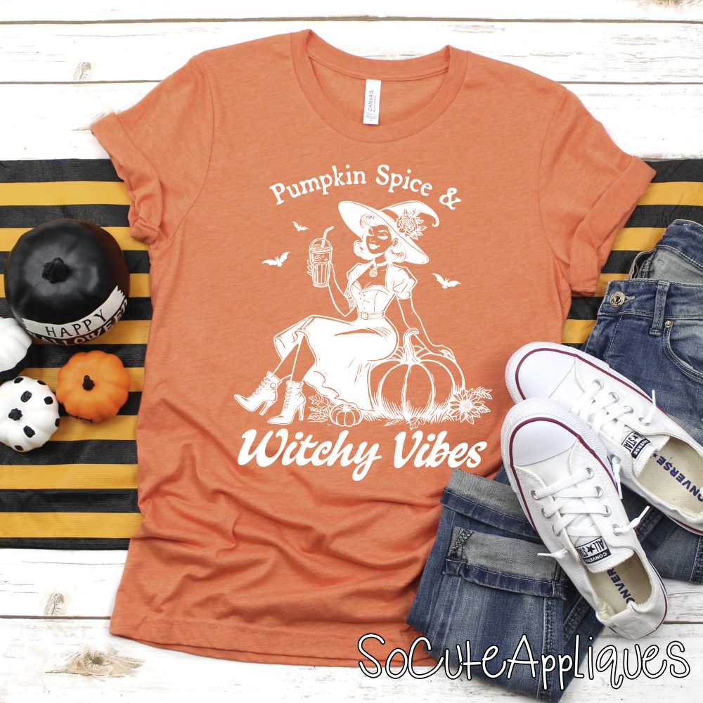 Pumpkin spice and witchy vibes WHITE *DTF* Transfer