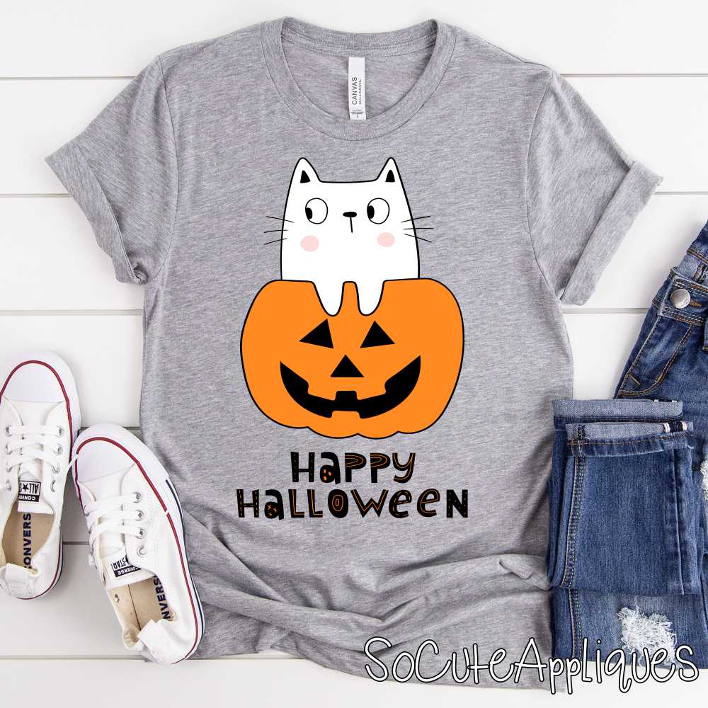Happy Halloween cat on pumpkin *DTF* Transfer