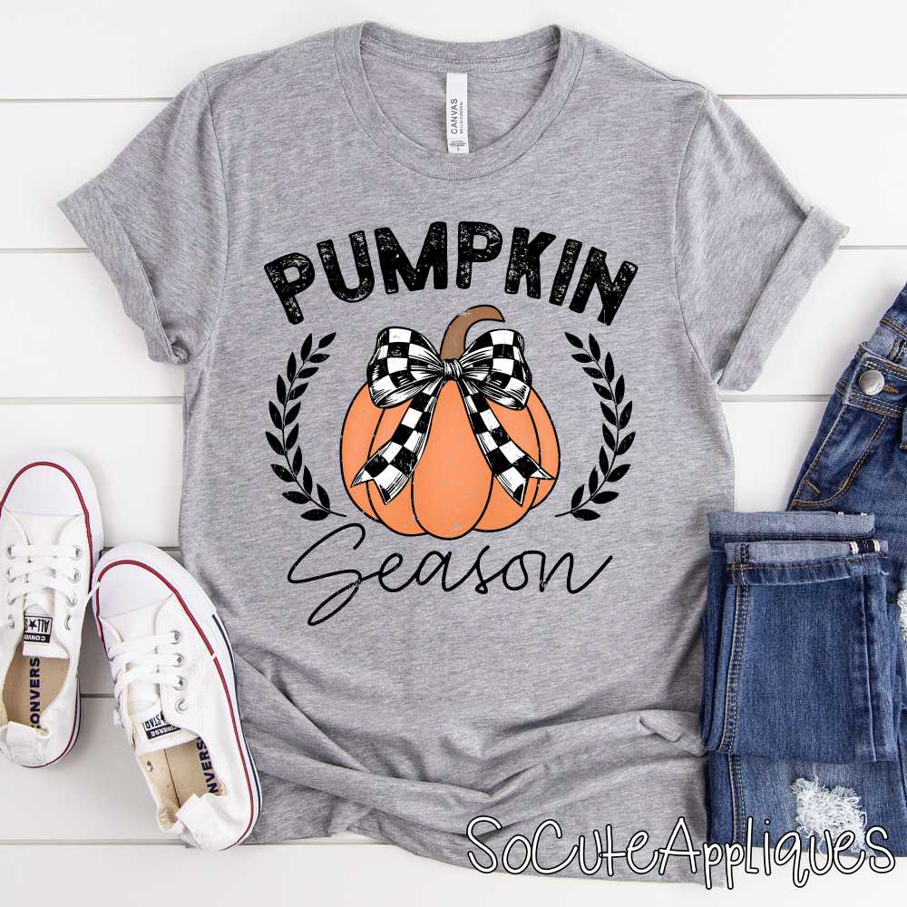 Pumpkin season check bow black words *DTF* Transfer