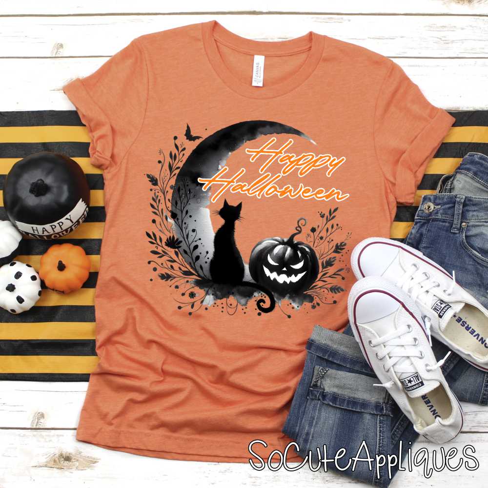 Happy Halloween cat moon *DTF* Transfer