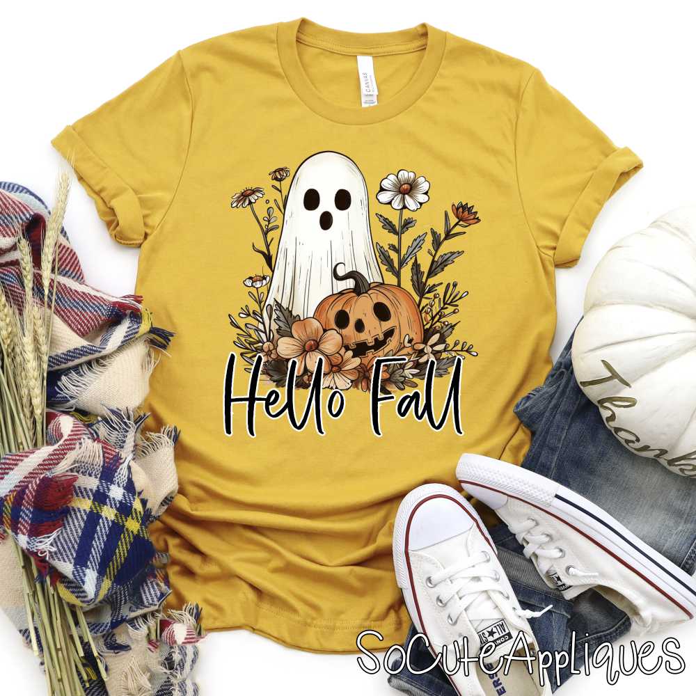 Hello fall ghose pumpkin flowers *DTF* Transfer