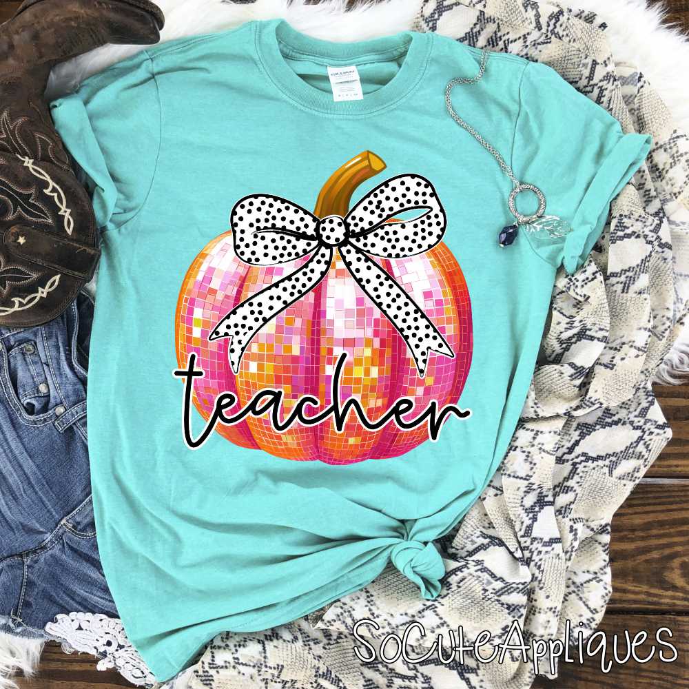 Teacher pumpkin with polka dot bow *DTF* Transfer