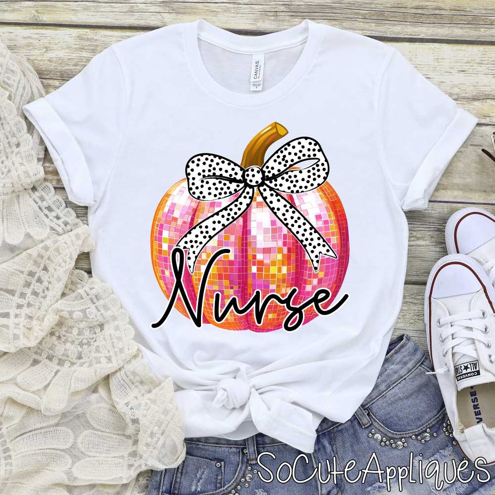 Nurse pumpkin with polka dot bow *DTF* Transfer
