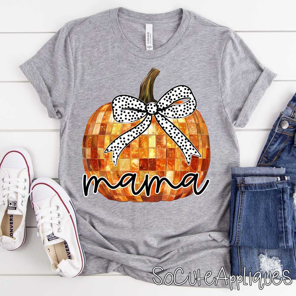 Mama orange pumpkin with polka dot bow *DTF* Transfer