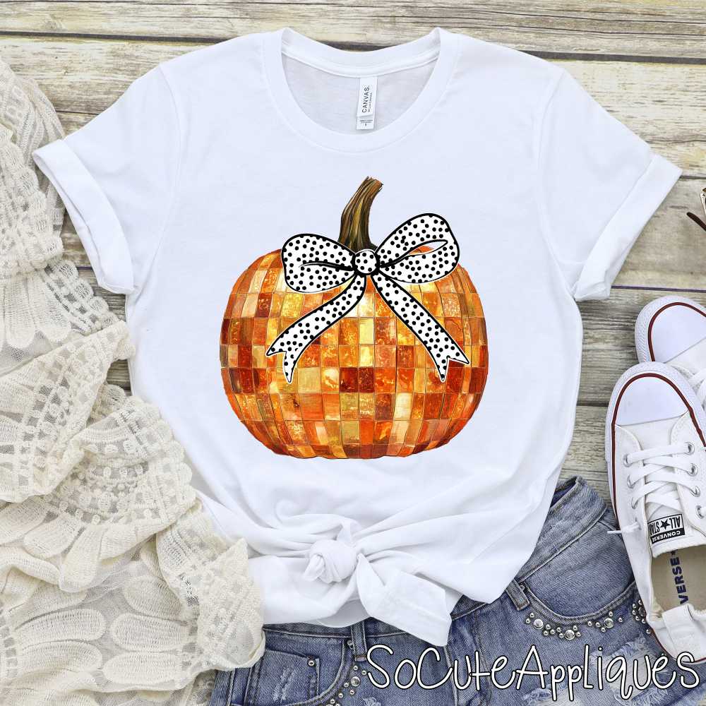 Orange pumpkin with polka dot bow *DTF* Transfer