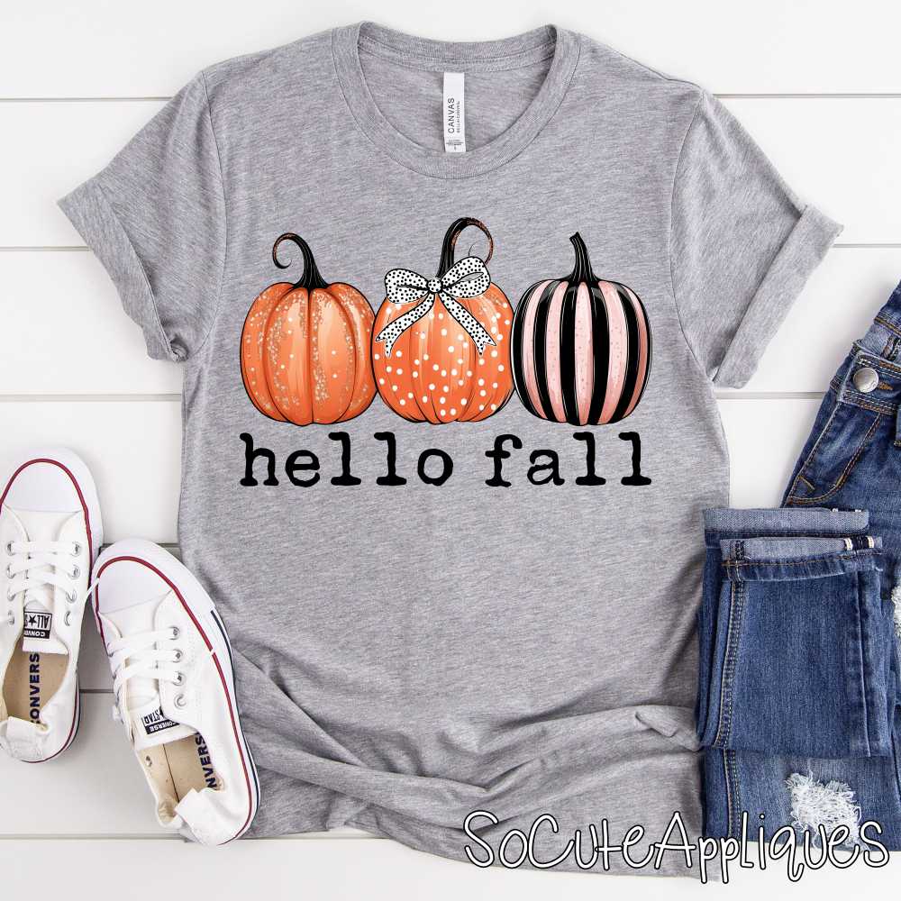 Hello fall triple pumpkins *DTF* Transfer – socuteappliques.net