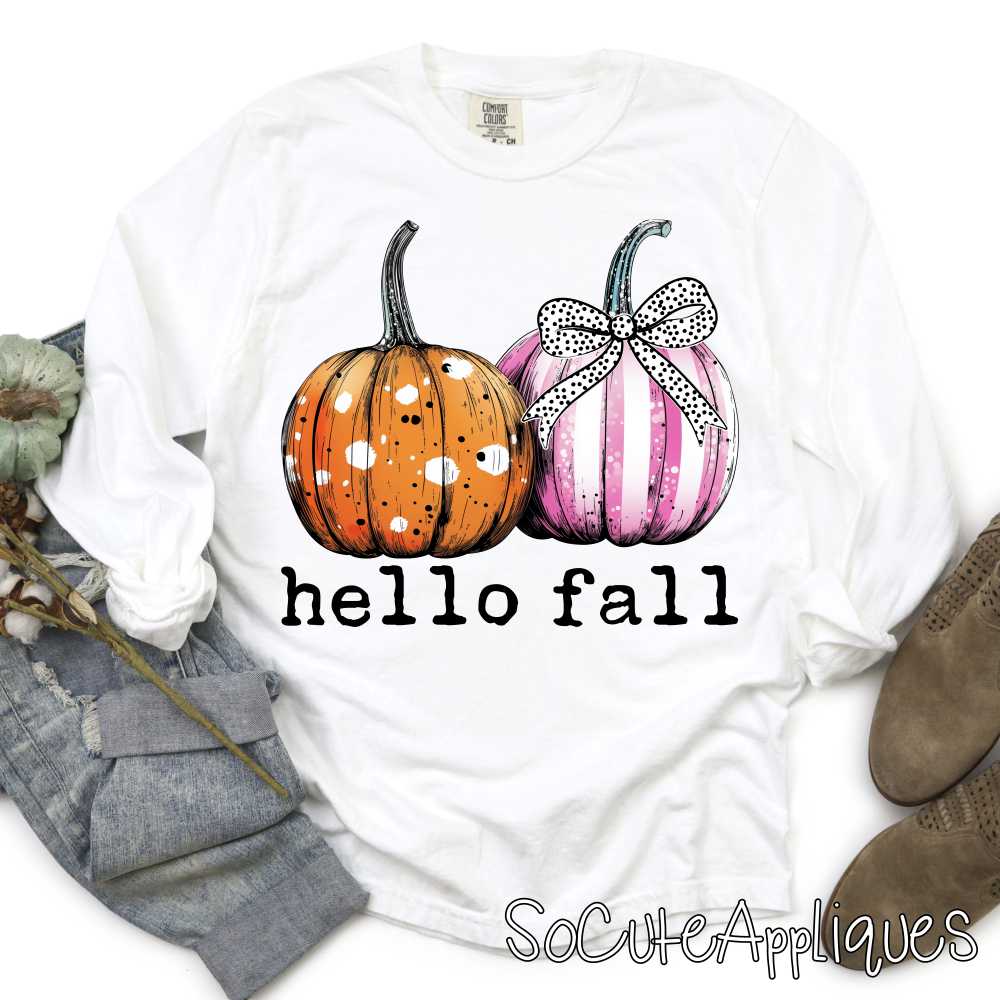 Hello Fall pumpkins bow *DTF* Transfer – socuteappliques.net