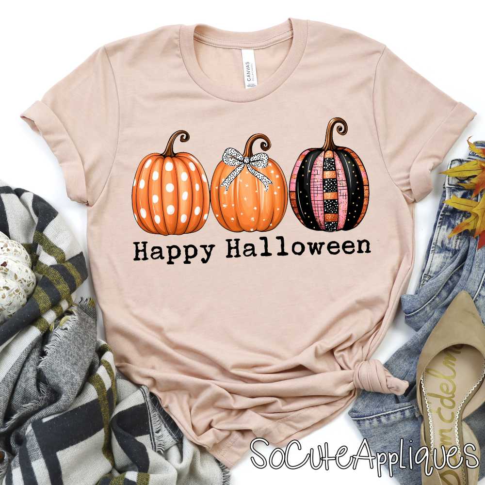 Happy Halloween pumpkins with bow *DTF* Transfer