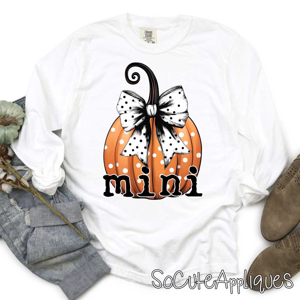 Mini orange polka dot pumpkin with bow *DTF* Transfer