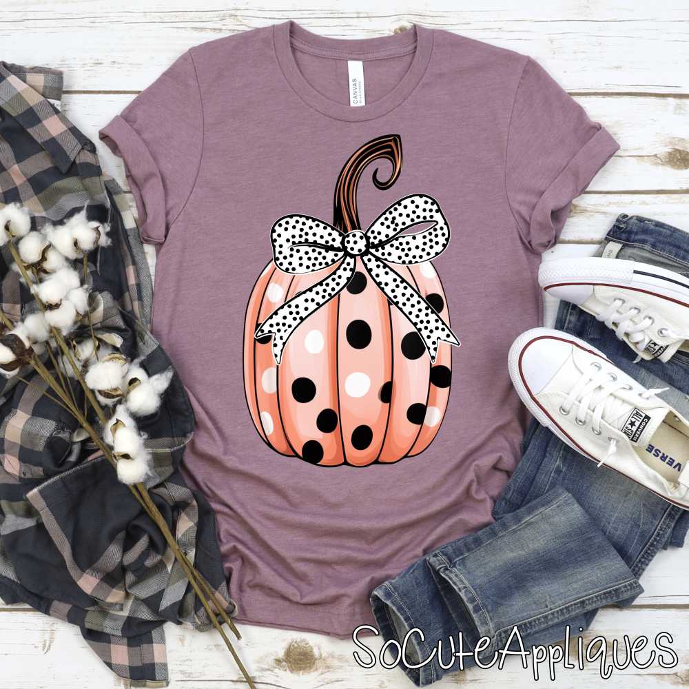 Polka dot pumpkin with bow *DTF* Transfer