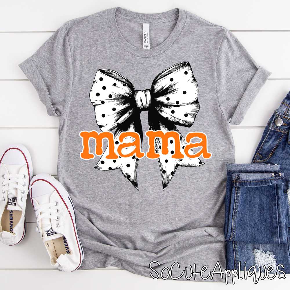 Mama orange on polka dot bow *DTF* Transfer
