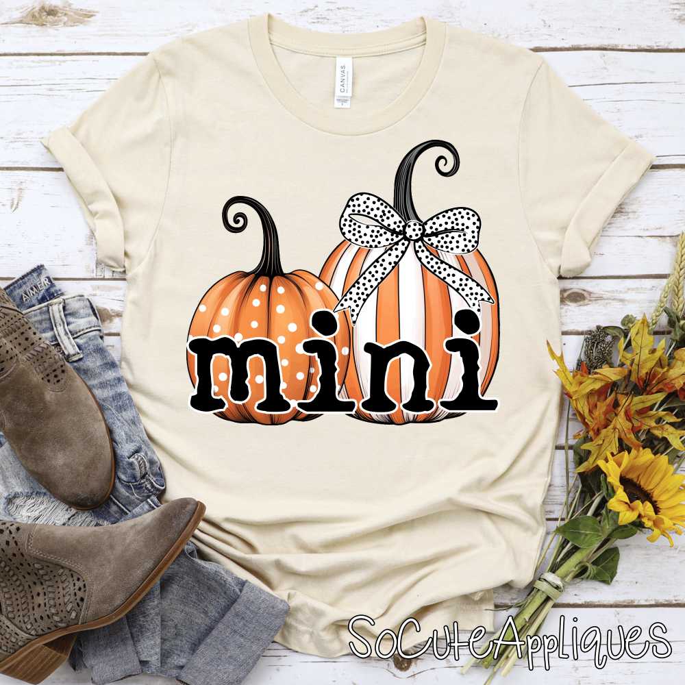 Mini on double pumpkin with bow *DTF* Transfer