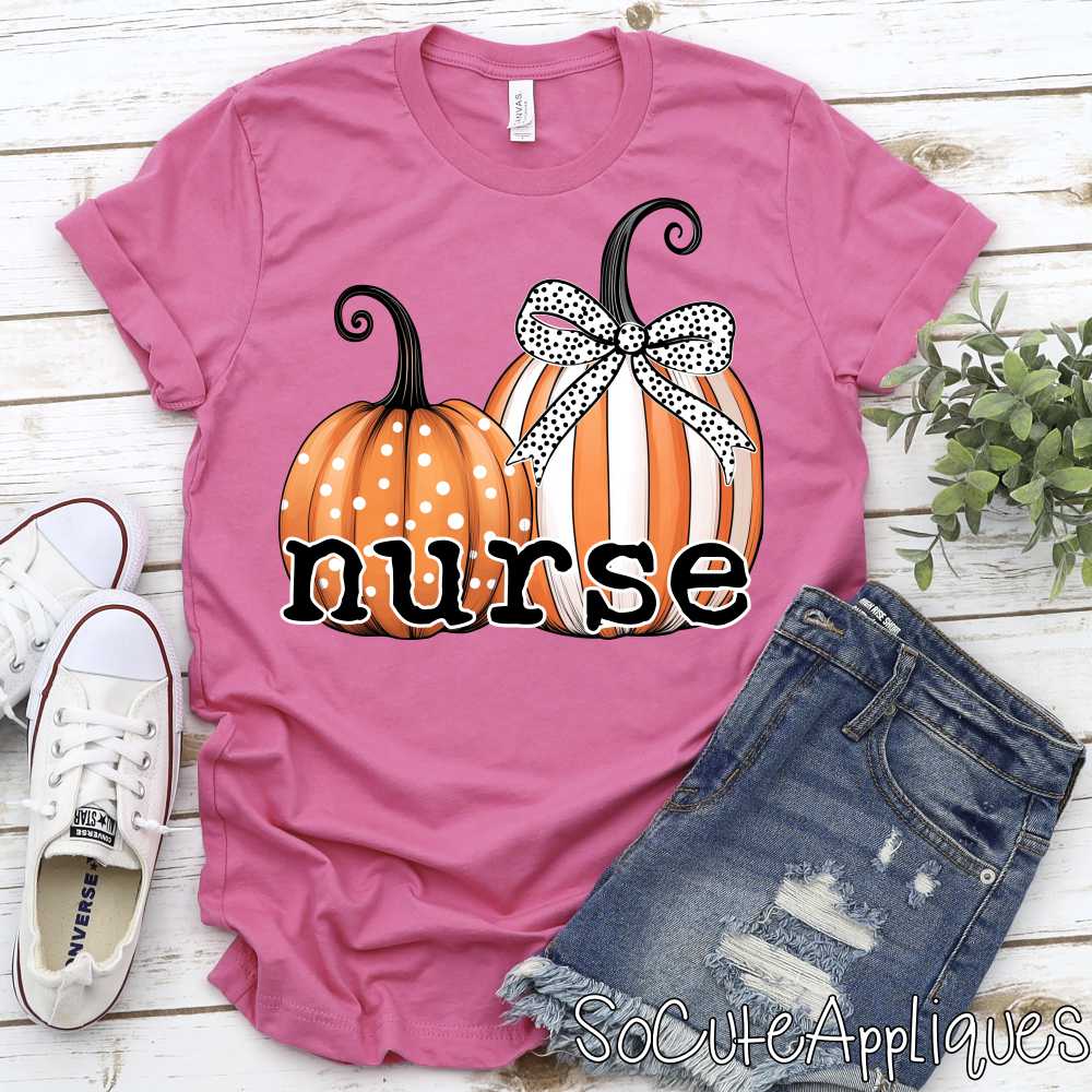 Nurse on double pumpkin with bow *DTF* Transfer