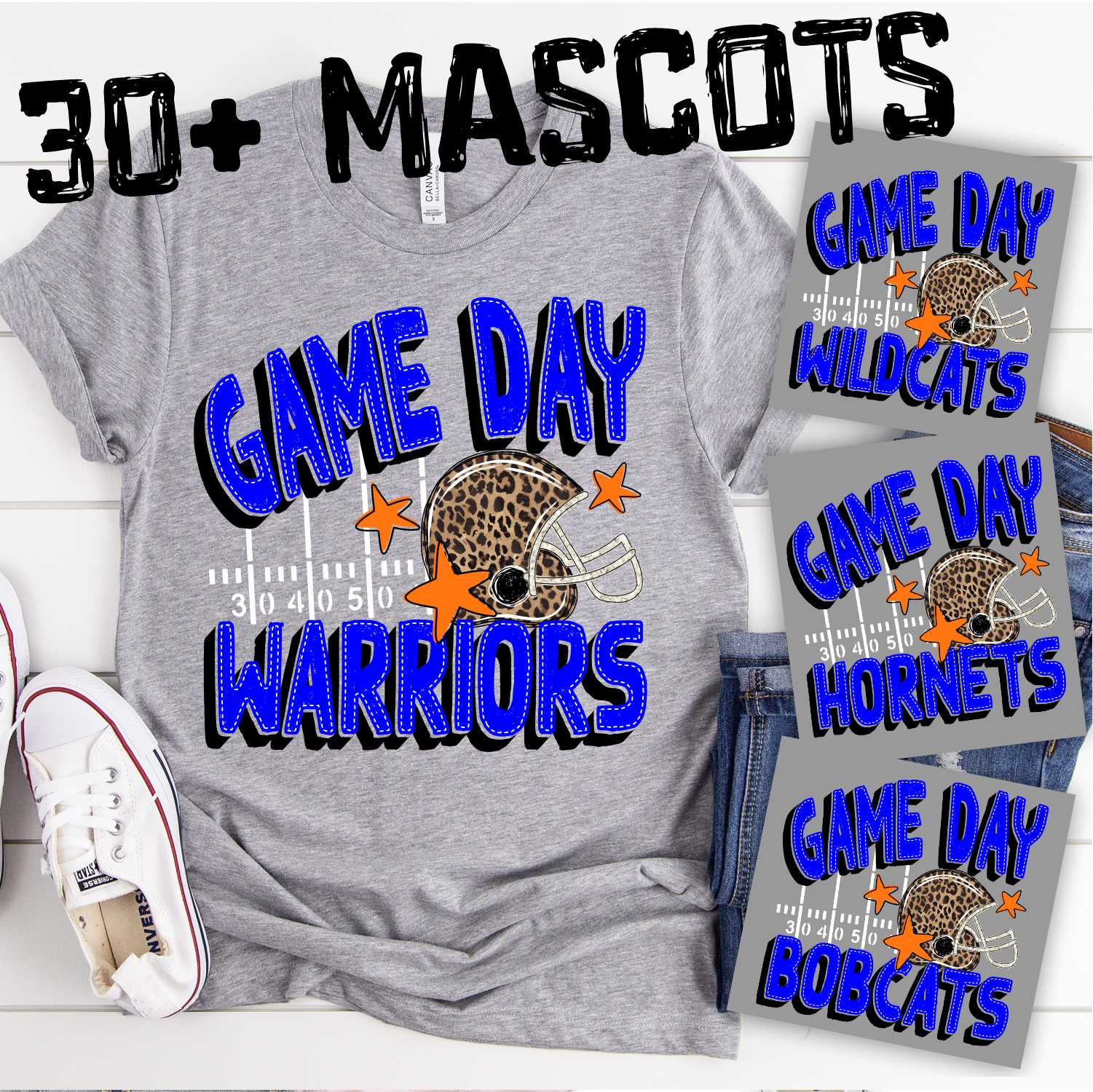 CUSTOM MASCOT Game Day Mascot on field leopard helmet and stars *DTF* Transfer