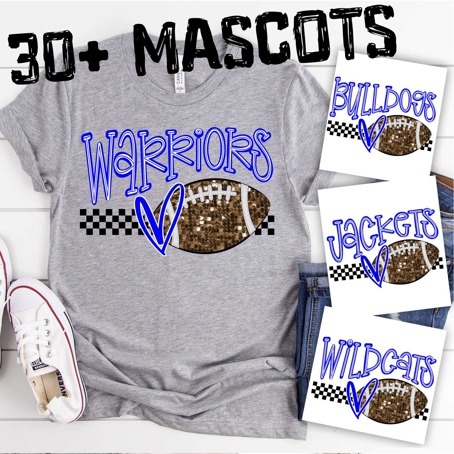 CUSTOM MASCOT Sequin football on checks with MASCOT *DTF* Transfer