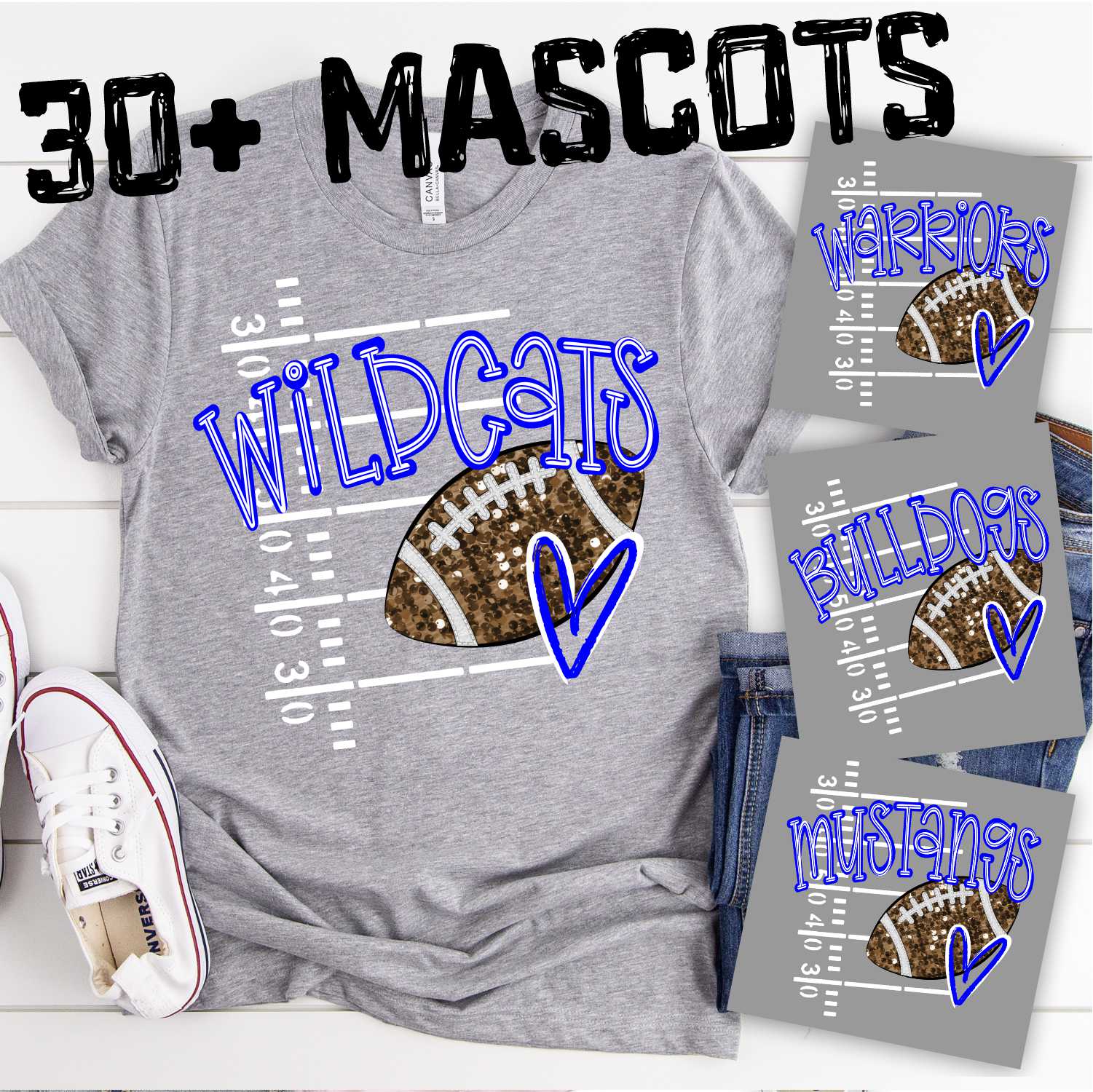 CUSTOM MASCOT Sequin football on field with MASCOT *DTF* Transfer