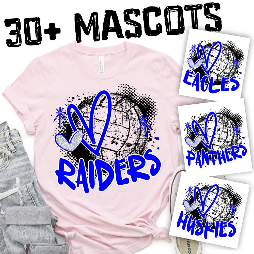 CUSTOM MASCOT Black dot Volleyball team color MASCOT and heart *DTF* Transfer
