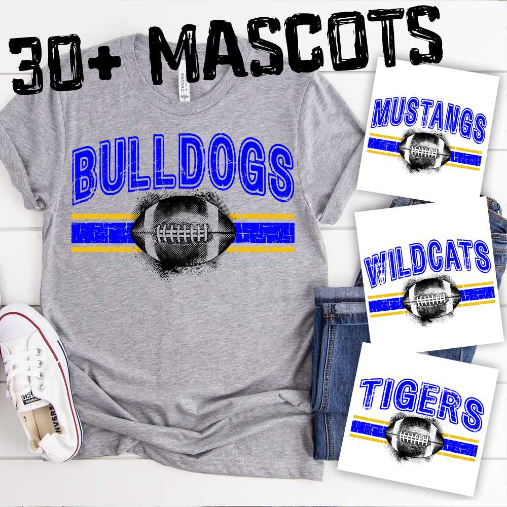 CUSTOM MASCOT Black dot football on team color stripes *DTF* Transfer